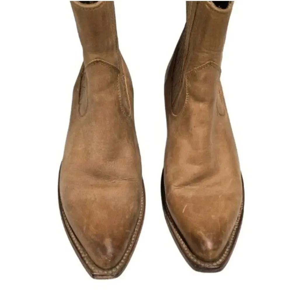 Frye Sacha Chelsea Boots Tan Leather Western Snip Toe Sz 6.5 B Made in Mexico